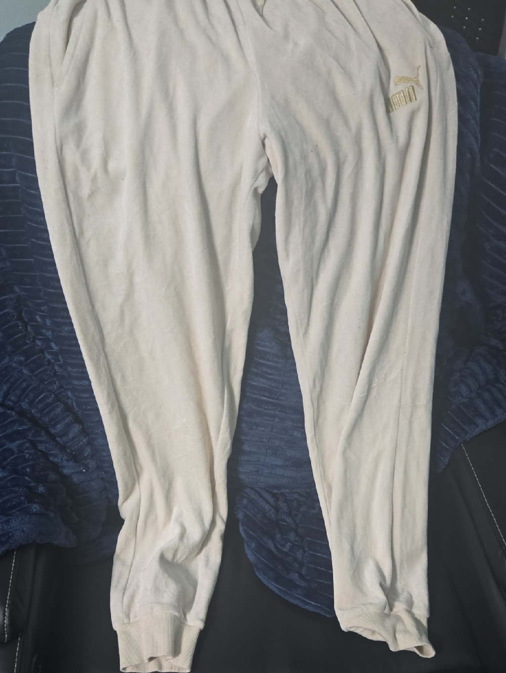 Puma Kids Cream Jogger Sweatpants with Gold Logo